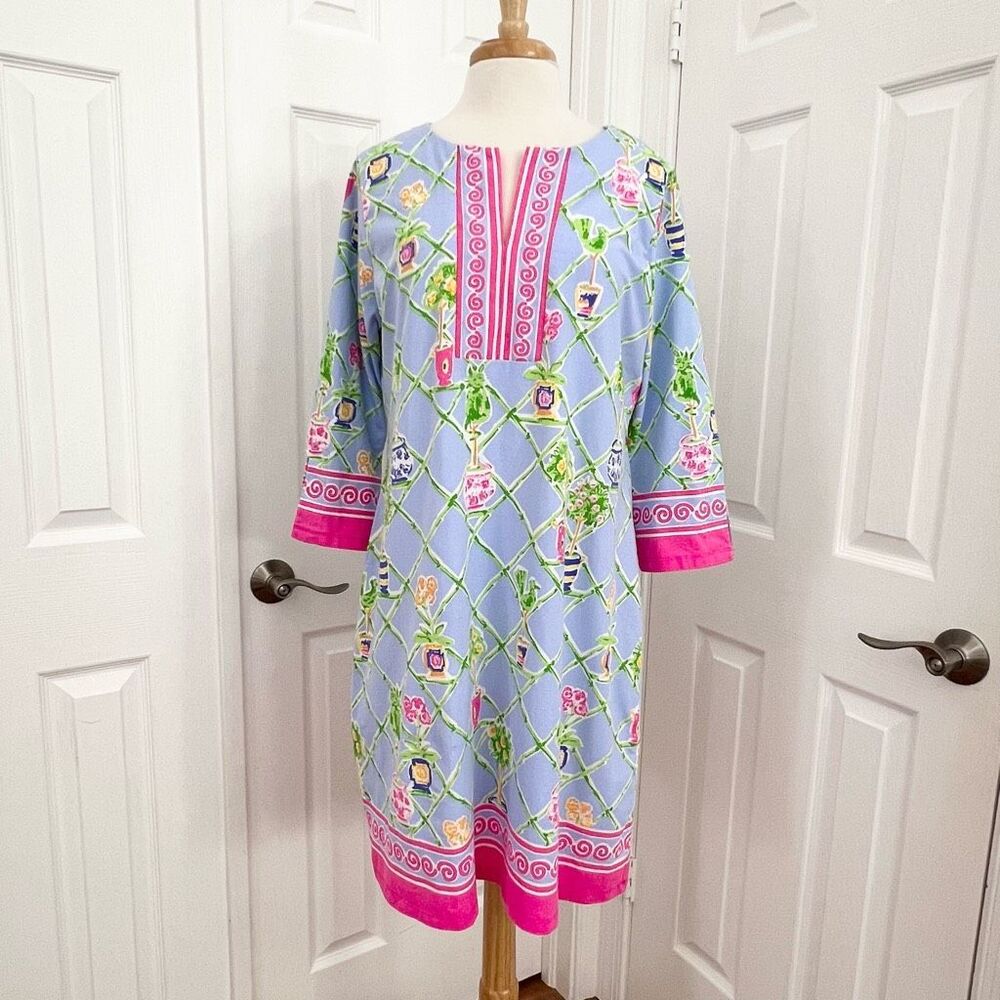 Barbara Erickson Womens Blue Pink Floral Print Shift Dress Size XL